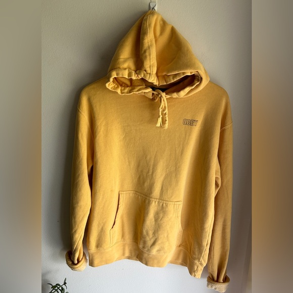 Obey Yellow pullover hooded hoodie sweatshirt - size L - Picture 7 of 7